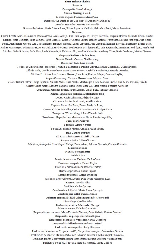 ficha La Traviata ballet