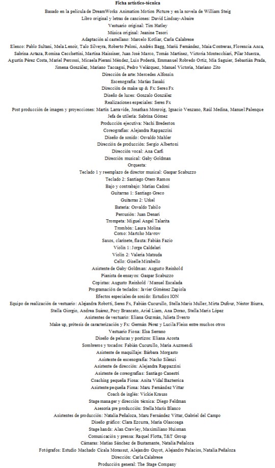 ficha Shrek el musical